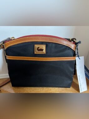 Dooney & Bourke Domed Black Nylon Brown Leather Trim
